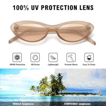 STORYCOAST Trendy Small Cat Eye Sunglasses for Women Retro 90s Oval Narrow Sun Glasses Vintage Skinny Shades UV400 Protection Light Coffee Frame-Light Brown Lens