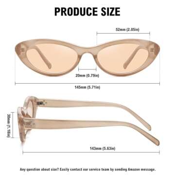 STORYCOAST Trendy Small Cat Eye Sunglasses for Women Retro 90s Oval Narrow Sun Glasses Vintage Skinny Shades UV400 Protection Light Coffee Frame-Light Brown Lens