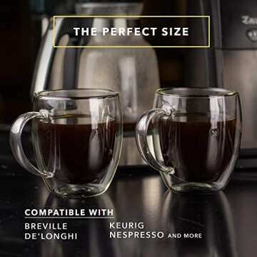 Dragon Glassware Double Walled Glass Coffee Mugs - 16 oz, Set of 2 Glass Coffee Cups to Keep Beverages Hot or Cold Longer - Clear Double Wall Insulated Mug