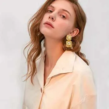 VANGETIMI Champagne Bling Crystal Statement Drop Earrings Formal Rhinestone Rectangle Dangle Earrings Evening Prom Pageant Party Earrings for Women