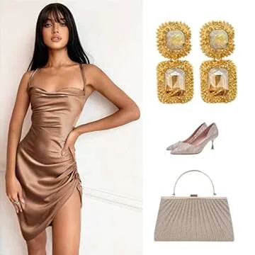 VANGETIMI Champagne Bling Crystal Statement Drop Earrings Formal Rhinestone Rectangle Dangle Earrings Evening Prom Pageant Party Earrings for Women