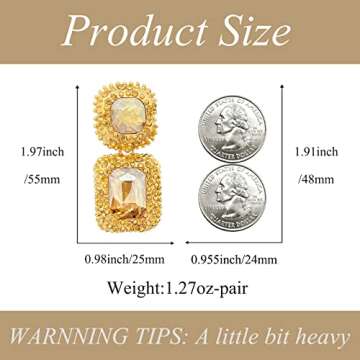 VANGETIMI Champagne Bling Crystal Statement Drop Earrings Formal Rhinestone Rectangle Dangle Earrings Evening Prom Pageant Party Earrings for Women