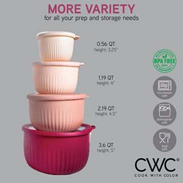 COOK WITH COLOR Prep Bowls with Lids- Wide and Deep Nesting Plastic Small Mixing Bowl Set with Lids,...