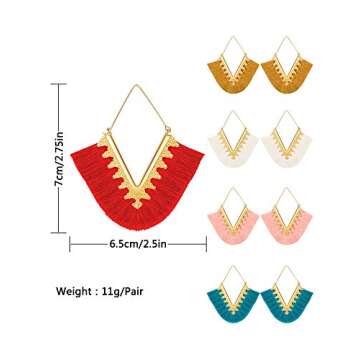 9 Pairs Statement Tassel Earrings Bohemian Fringe Earrings Handmade Silky Lightweight Geometric Triangle Drop Earrings for Women