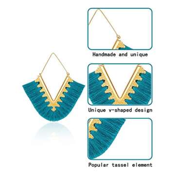 9 Pairs Statement Tassel Earrings Bohemian Fringe Earrings Handmade Silky Lightweight Geometric Triangle Drop Earrings for Women