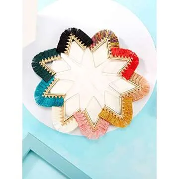 9 Pairs Statement Tassel Earrings Bohemian Fringe Earrings Handmade Silky Lightweight Geometric Triangle Drop Earrings for Women