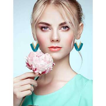 9 Pairs Statement Tassel Earrings Bohemian Fringe Earrings Handmade Silky Lightweight Geometric Triangle Drop Earrings for Women