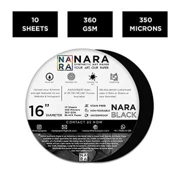 NARA Alcohol Ink Paper | Black | 16” Diameter Circle | 350 microns/360 GSM | 10 Sheets | Medium+ P...