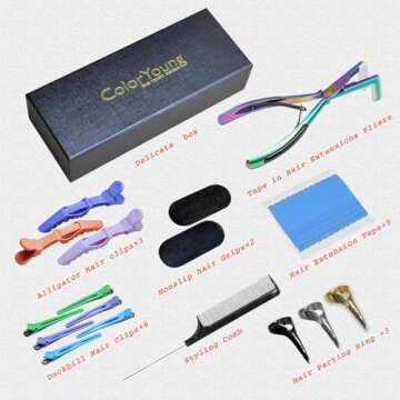 Professional ColorYoung Tape in Pliers Tool Kit for Seamless Hair Extensions and Styling