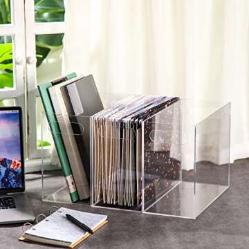 3 Pcs Acrylic File Organizer Acrylic Desktop File Box with Handle Hanging File Folder Box Clear File...