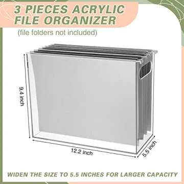 3 Pcs Acrylic File Organizer Acrylic Desktop File Box with Handle Hanging File Folder Box Clear File Holder Filing Box for Office Home School Letter Size File Folder Storage, 12.2 x 5.5 x 9.4 Inch