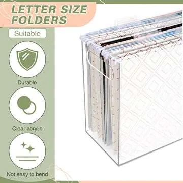 3 Pcs Acrylic File Organizer Acrylic Desktop File Box with Handle Hanging File Folder Box Clear File Holder Filing Box for Office Home School Letter Size File Folder Storage, 12.2 x 5.5 x 9.4 Inch