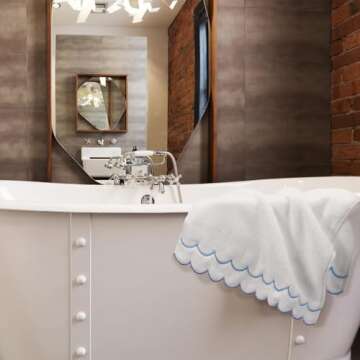 Hahafelt 2 Pcs Scalloped Hand Towels 100% Cotton Hand Towels for Bathroom 15.75 x 27.56 Inch 500 GSM Cute Soft Absorbent Embroidered for Hotel Spa Sport Yoga(Blue)