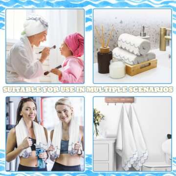 Hahafelt 2 Pcs Scalloped Hand Towels 100% Cotton Hand Towels for Bathroom 15.75 x 27.56 Inch 500 GSM Cute Soft Absorbent Embroidered for Hotel Spa Sport Yoga(Blue)