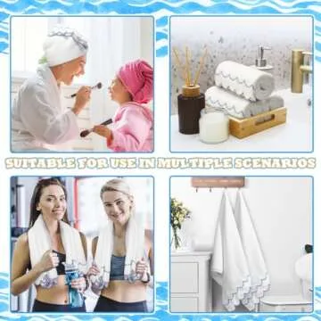 Hahafelt 2 Pcs Scalloped Hand Towels 100% Cotton Hand Towels for Bathroom 15.75 x 27.56 Inch 500 GSM Cute Soft Absorbent Embroidered for Hotel Spa Sport Yoga(Blue)