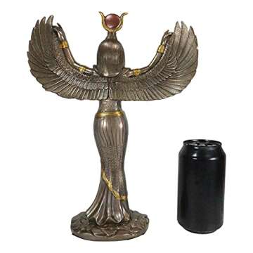 Ebros Gift Egyptian Goddess Isis Ra with Open Wings Statue 12" Tall Deity of Motherhood Magic Wisdom and Nature Home Decorative Sculpture Gods of Egypt Accent (Bronze Patina)