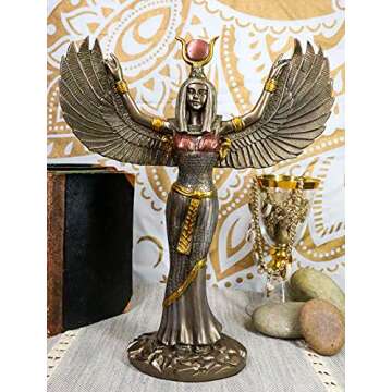 Ebros Gift Egyptian Goddess Isis Ra with Open Wings Statue 12" Tall Deity of Motherhood Magic Wisdom and Nature Home Decorative Sculpture Gods of Egypt Accent (Bronze Patina)