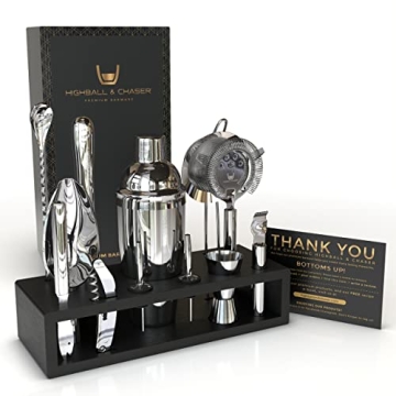 Highball & Chaser 13-Piece Cobbler Cocktail Shaker Set Stainless Steel Mixology Bartender Kit With S...
