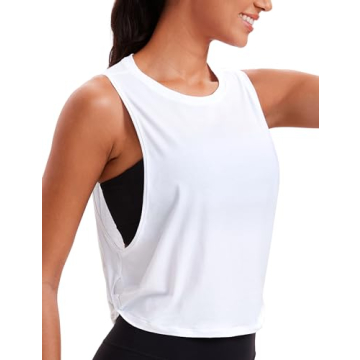CRZ YOGA Pima Cotton Cropped Tank Tops for Women - Sleeveless Sports Shirts Athletic Yoga Running Gy...