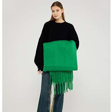 OUNIYA (Premium) Large Chunky Scarf Colorful Cashmere Feel Oversized Scarves Blanket Soft Big Wool Thick Winter Warm Women (bright green)