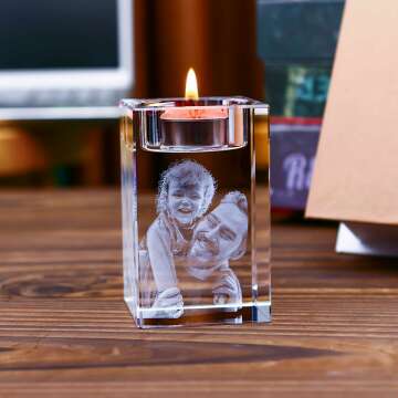 Personalized 3D Photo Crystal Candle Holder - Unique Gifts for All Occasions