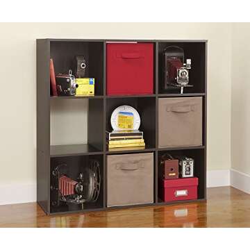 ClosetMaid 9 Cube Laminated Wood Stackable Open Bookcase Display Shelf Organizer for Household, Living Rooms, and Studies, Espresso