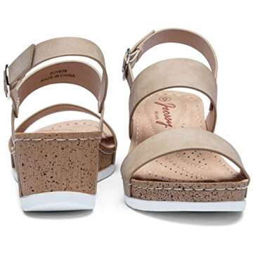 Jeossy Women's Nude Wedge Sandals Comfortable 836 Platform Open Toe Ankle Strap Sandals for Ladies w...