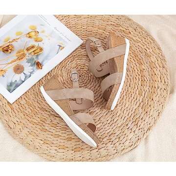 Jeossy Women's Nude Wedge Sandals Comfortable 836 Platform Open Toe Ankle Strap Sandals for Ladies with Buckle Size 8 (DJY836 Nude 08)