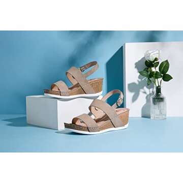 Jeossy Women's Nude Wedge Sandals Comfortable 836 Platform Open Toe Ankle Strap Sandals for Ladies with Buckle Size 8 (DJY836 Nude 08)