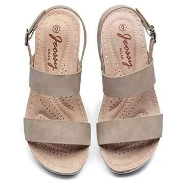 Jeossy Women's Nude Wedge Sandals Comfortable 836 Platform Open Toe Ankle Strap Sandals for Ladies with Buckle Size 8 (DJY836 Nude 08)
