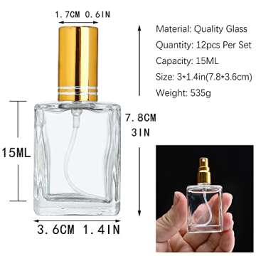 YU FENG 12pcs Clear Perfume Spray Bottles 15ml Glass Fine Mist Sprayer Empty Spray Bottles Refillabl...