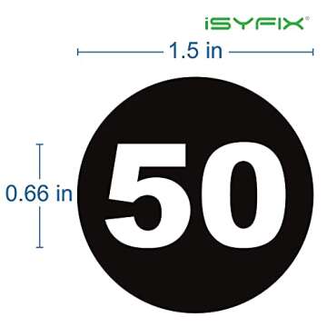 iSYFIX Black Consecutive Number Stickers – 1 to 50, 1.5-inch, 1 Set – Vinyl Black Self Adhesive ...