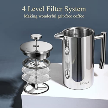 BAYKA French Press Coffee Maker - Insulated, Elegant & Durable