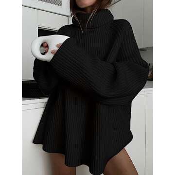 LILLUSORY Womens Turtleneck Oversized Chunkys Dress Long Tunic Pullover Chunky Plus Size Top Fall 20...