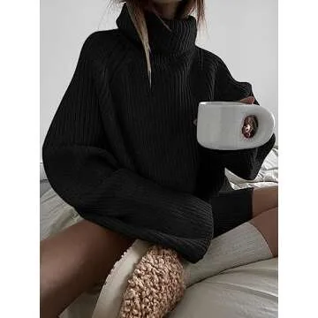 LILLUSORY Womens Turtleneck Oversized Chunkys Dress Long Tunic Pullover Chunky Plus Size Top Fall 2025 Black Small