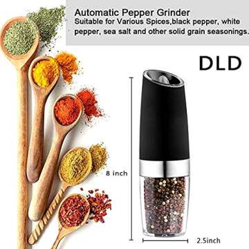 Electric gravity pepper grinder or salt grinder with adjustable thickness, automatic pepper grinder ...