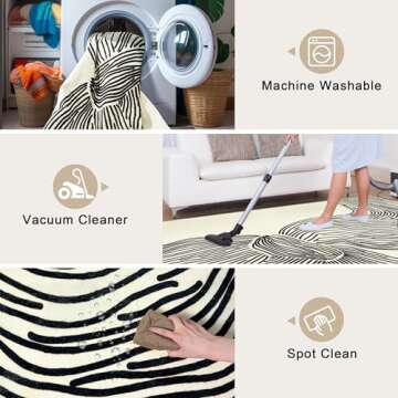 SunNewt 6x9 Rug Modern Abstract Area Rug Contemporary Striped Living Room Rug Stain Resistant Washable Rug Non-Shedding Bedroom Rug Non-Slip Low-Pile Floor Carpet for Dining Room Kitchen Home Office