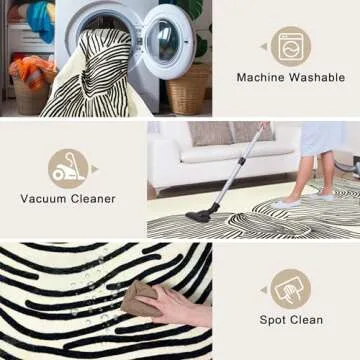 SunNewt 6x9 Rug Modern Abstract Area Rug Contemporary Striped Living Room Rug Stain Resistant Washable Rug Non-Shedding Bedroom Rug Non-Slip Low-Pile Floor Carpet for Dining Room Kitchen Home Office