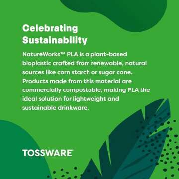 TOSSWARE NATURAL Arc - Plant Based Cups 24 oz - Plastic Alternative Cups for Parties, Bachelorettes, Weddings - Recyclable Clear Cold Cups - Set of 50