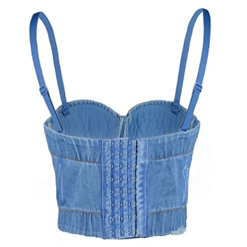 ELLACCI Rhinestone Denim Bustier Top for Parties