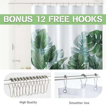 KGORGE Shower Curtains for Bathroom - Tropical Leaves Plant on White Background Odorless Curtain for...