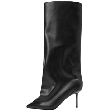 YIYA Black Wide Calf Knee High Boots for Women