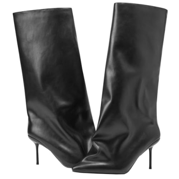 YIYA Black Wide Calf Knee High Boots for Women