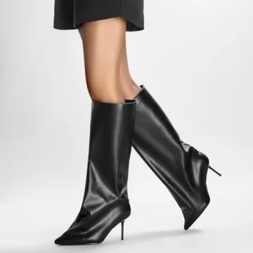 YIYA Black Wide Calf Knee High Boots for Women