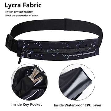Rbenxia Slim Running Belt Waterproof Adjustable Fanny Pack