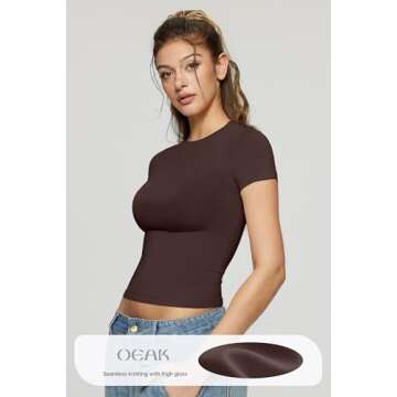 OEAK Womens T-Shirts Short Sleeve Shirts Crew Neck Basic Tees Soft Smoothing Seamless Tshirts Slim F...