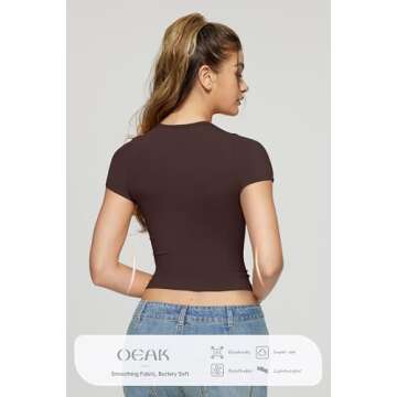 OEAK Womens T-Shirts Short Sleeve Shirts Crew Neck Basic Tees Soft Smoothing Seamless Tshirts Slim Fit Going Out Trendy Tops Cocoa XS Brown