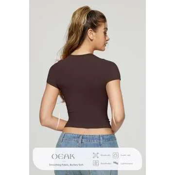 OEAK Womens T-Shirts Short Sleeve Shirts Crew Neck Basic Tees Soft Smoothing Seamless Tshirts Slim Fit Going Out Trendy Tops Cocoa XS Brown