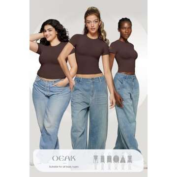 OEAK Womens T-Shirts Short Sleeve Shirts Crew Neck Basic Tees Soft Smoothing Seamless Tshirts Slim Fit Going Out Trendy Tops Cocoa XS Brown