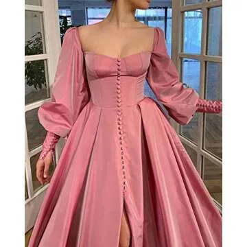 Xjizu Long Puffy Sleeve Prom Dress Satin Party Gown